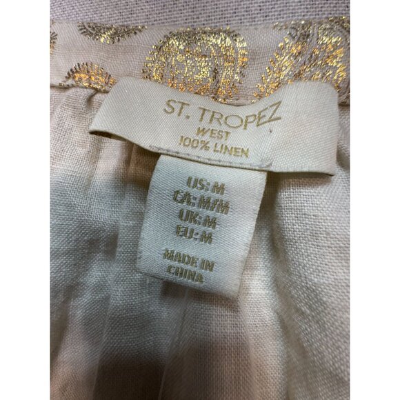 St Tropez Womens Linen West Top Lightweight Size M White Gold Paisley Sleeveless - Picture 3 of 11